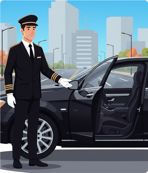 Professional chauffeur opening a vehicle door