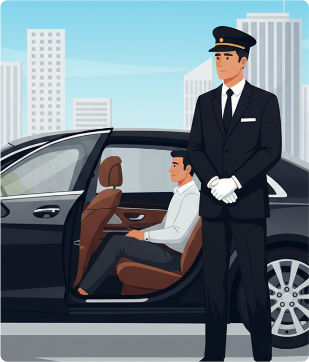 Professional chauffeur opening door for passenger